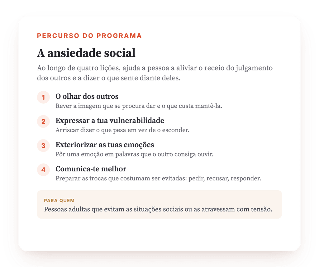 Visão geral do programa · O mapa do programa, lição a lição.