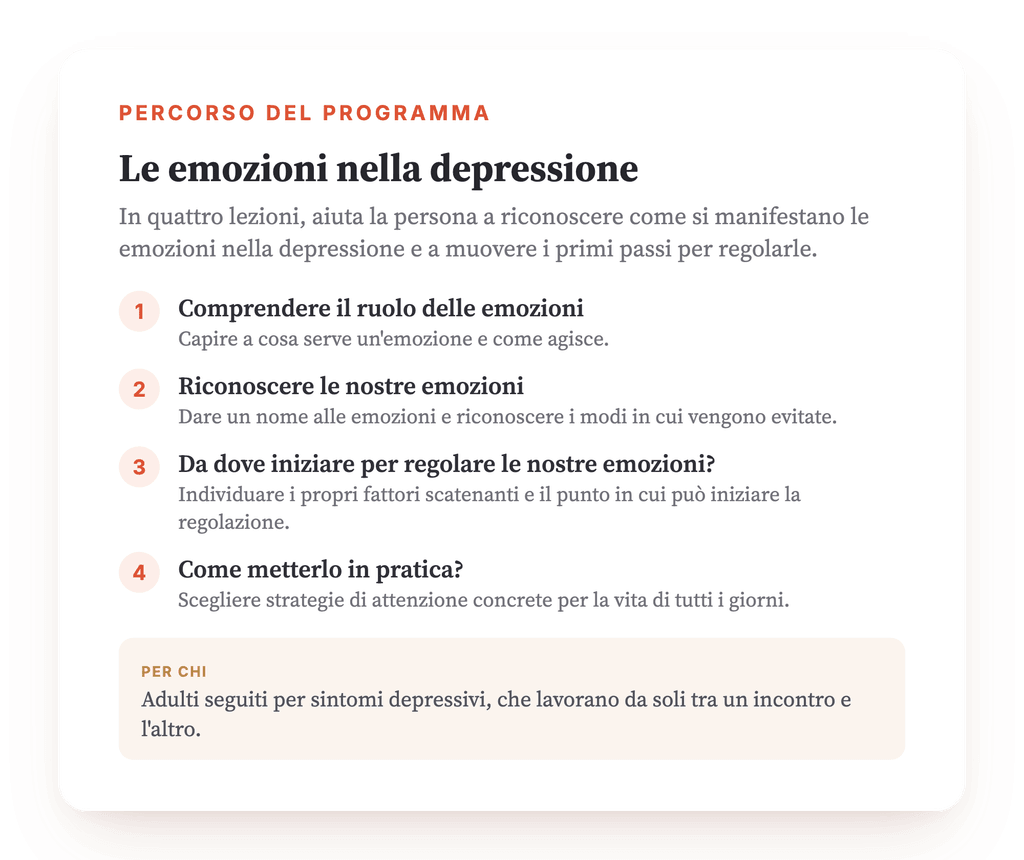 Panoramica del programma · La mappa del programma: le sue quattro lezioni, nell'ordine.