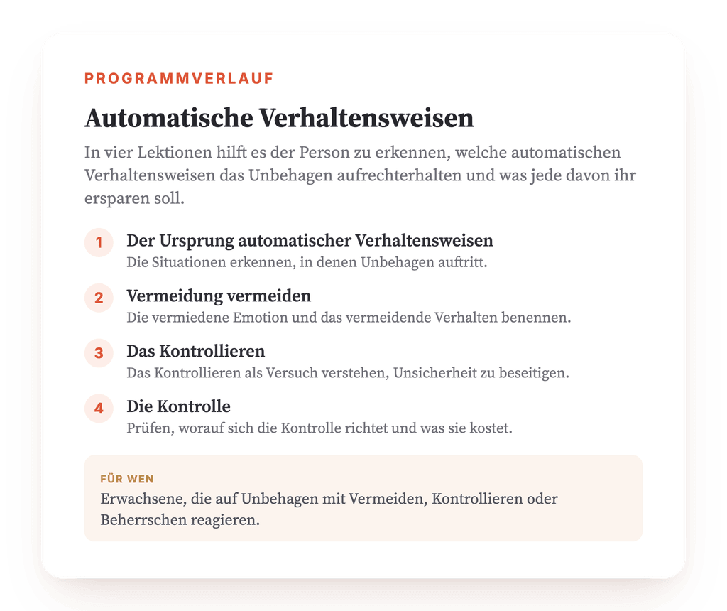 Programmübersicht · Der Aufbau des Programms, Lektion für Lektion.