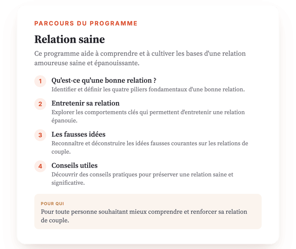 Vue d'ensemble du programme · Aperçu du programme : Relation saine
