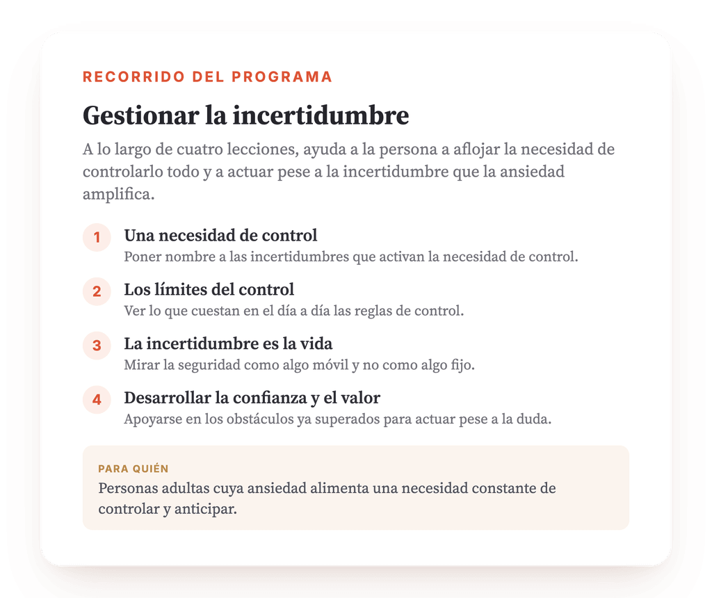 Resumen del programa · El mapa del programa, lección a lección.