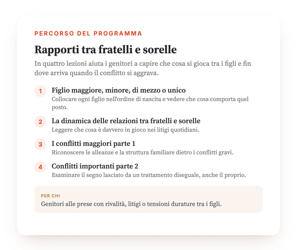 Panoramica del programma · La mappa del programma, lezione dopo lezione.