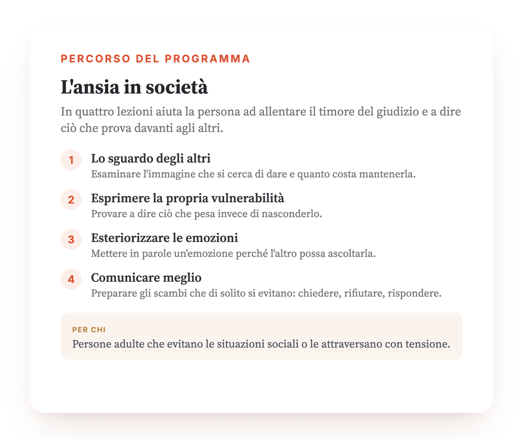 Panoramica del programma · La mappa del programma, lezione dopo lezione.