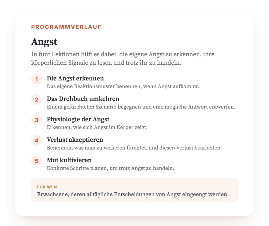 Programmübersicht · Die Übersicht des Programms, Lektion für Lektion.