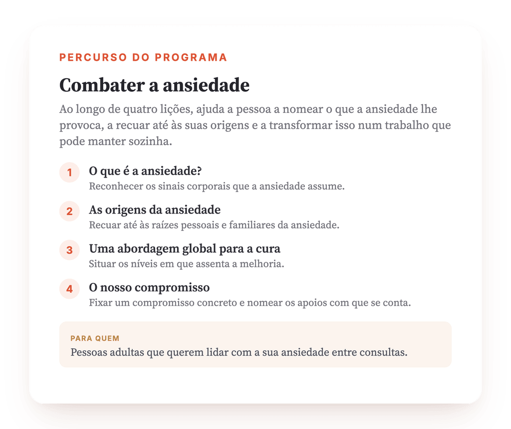 Visão geral do programa · O mapa do programa, lição a lição.