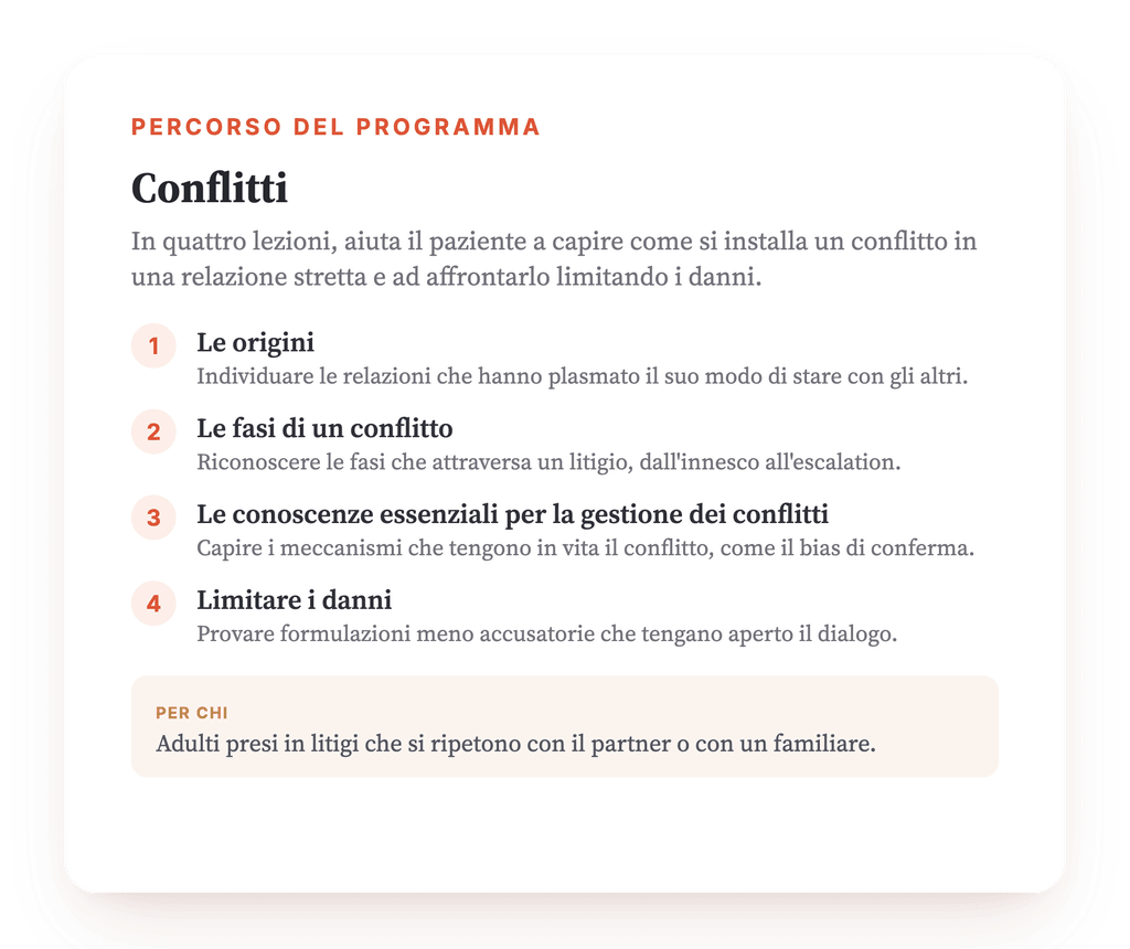 Panoramica del programma · La mappa del programma, lezione dopo lezione.