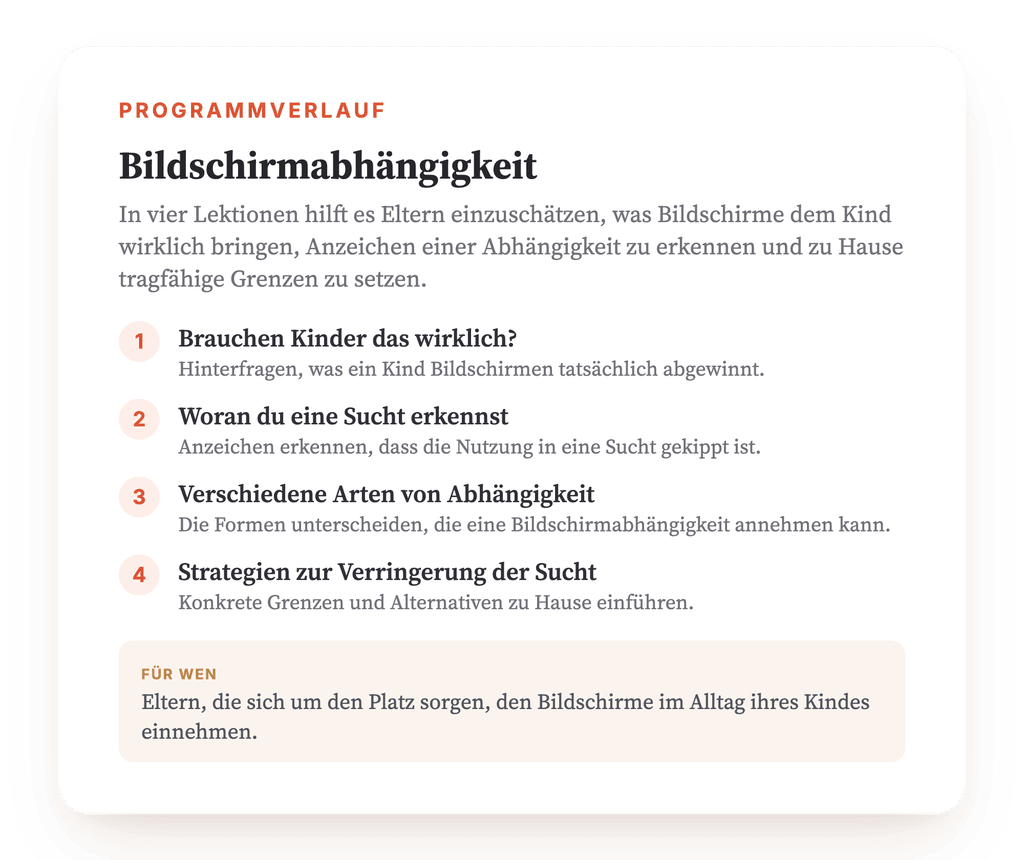 Programmübersicht · Die Übersicht des Programms, Lektion für Lektion.