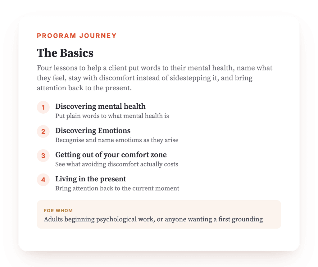 Program overview · The map of the program, lesson by lesson