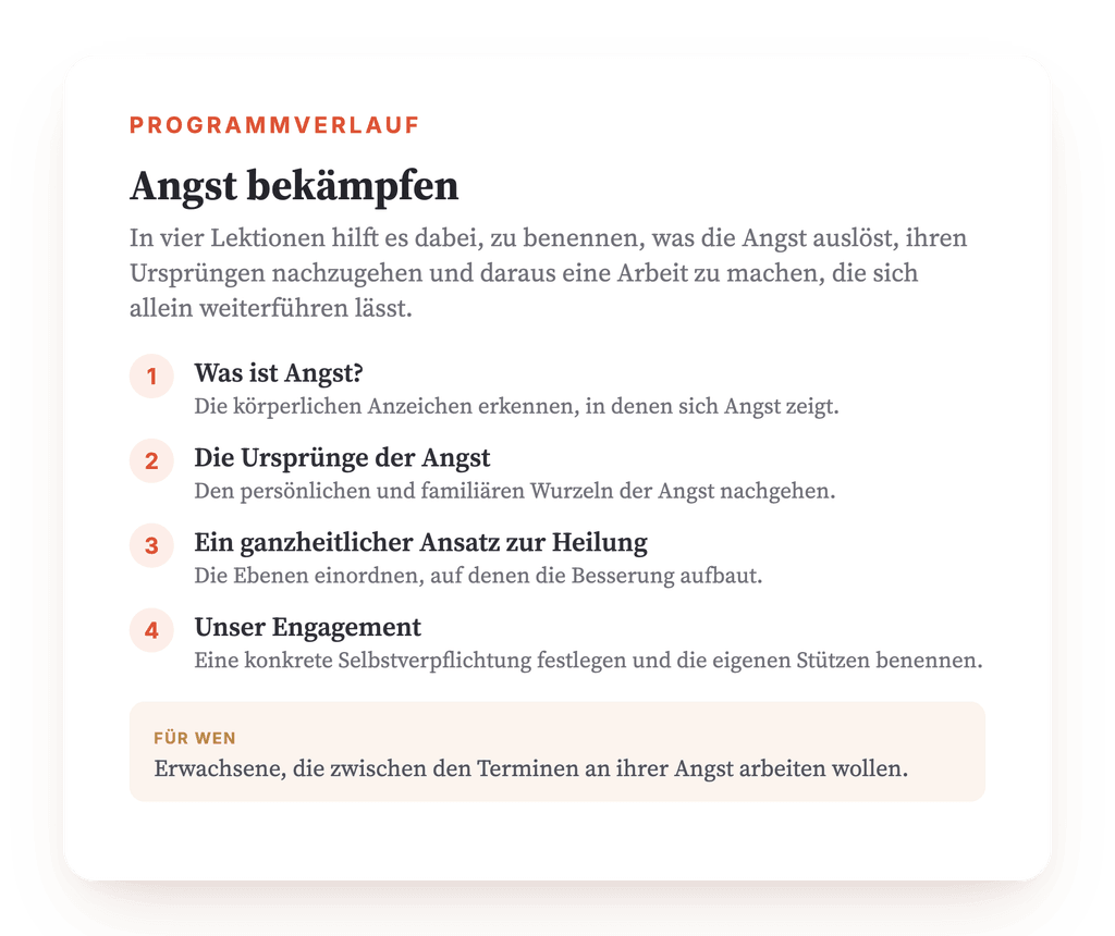 Programmübersicht · Die Übersicht des Programms, Lektion für Lektion.
