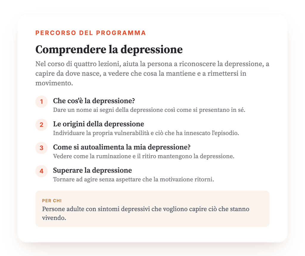 Panoramica del programma · La mappa del programma, lezione dopo lezione.