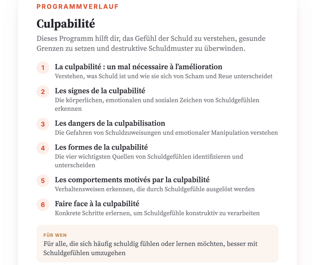 Programmübersicht · Programmübersicht: Schuld verstehen und bewältigen
