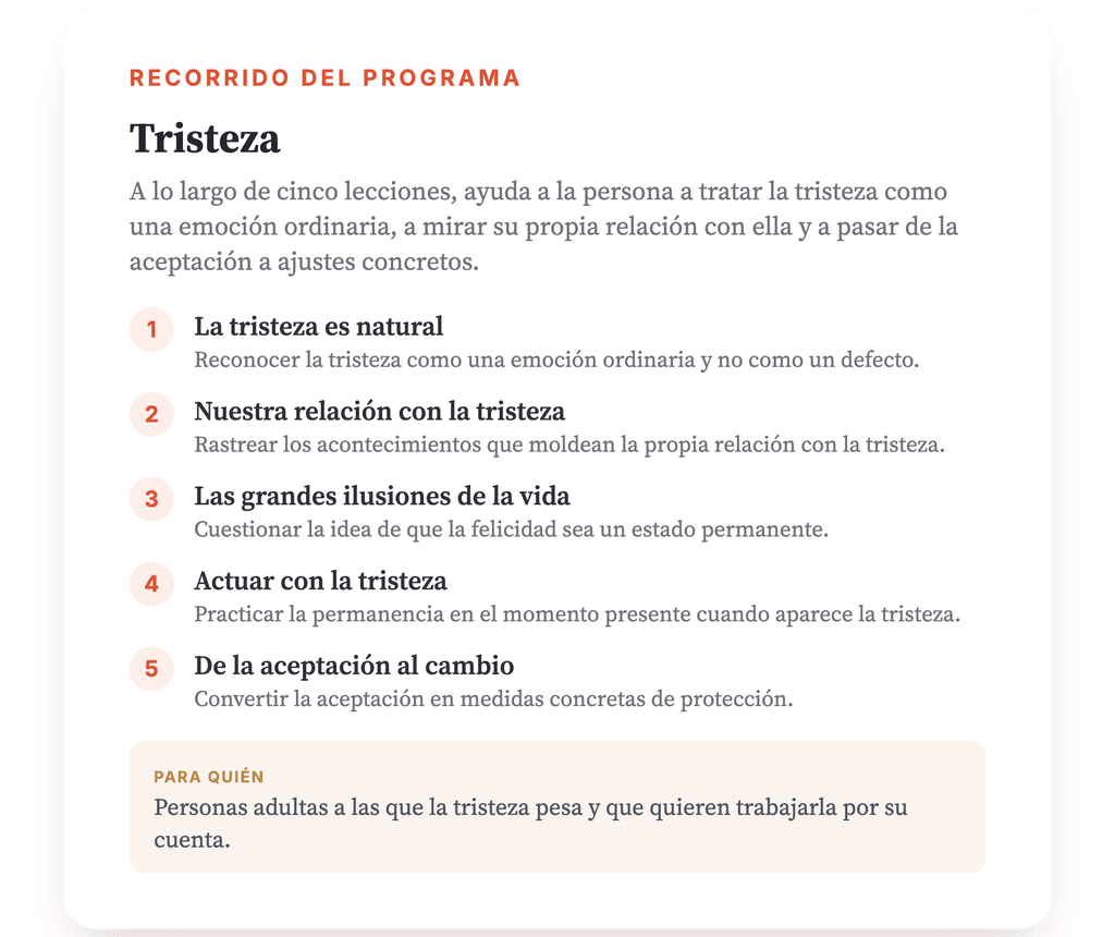 Resumen del programa · El mapa del programa, lección a lección.