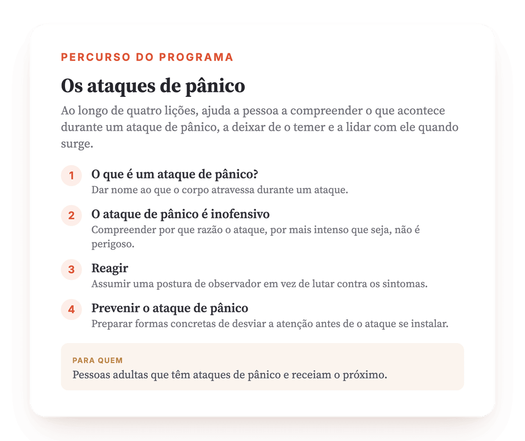 Visão geral do programa · O mapa do programa, lição a lição.