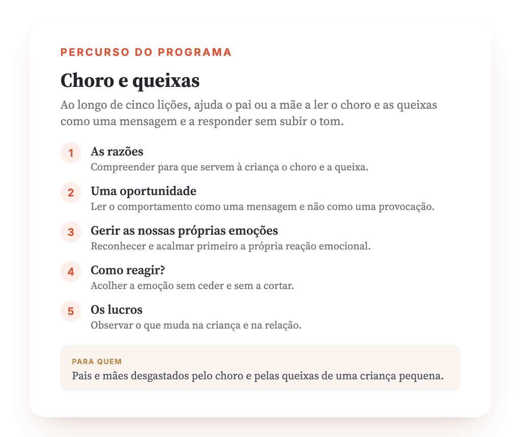 Visão geral do programa · O mapa do programa, lição a lição.