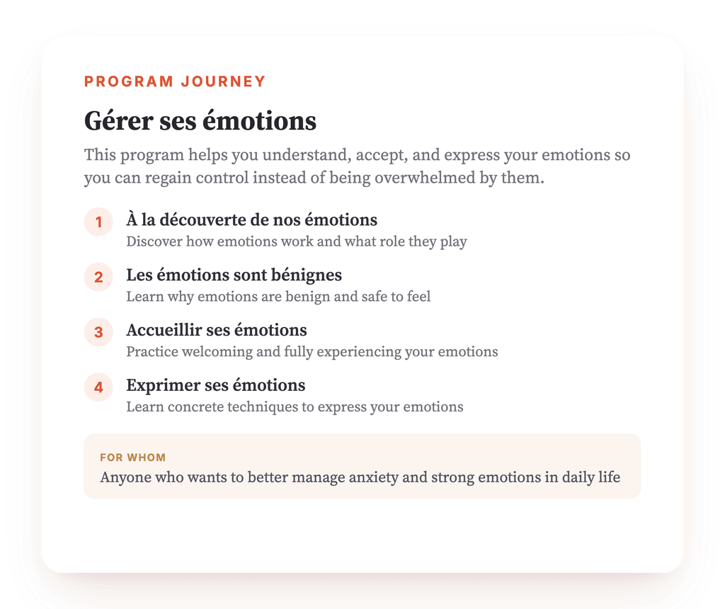 Program overview · Program map: Gérer ses émotions