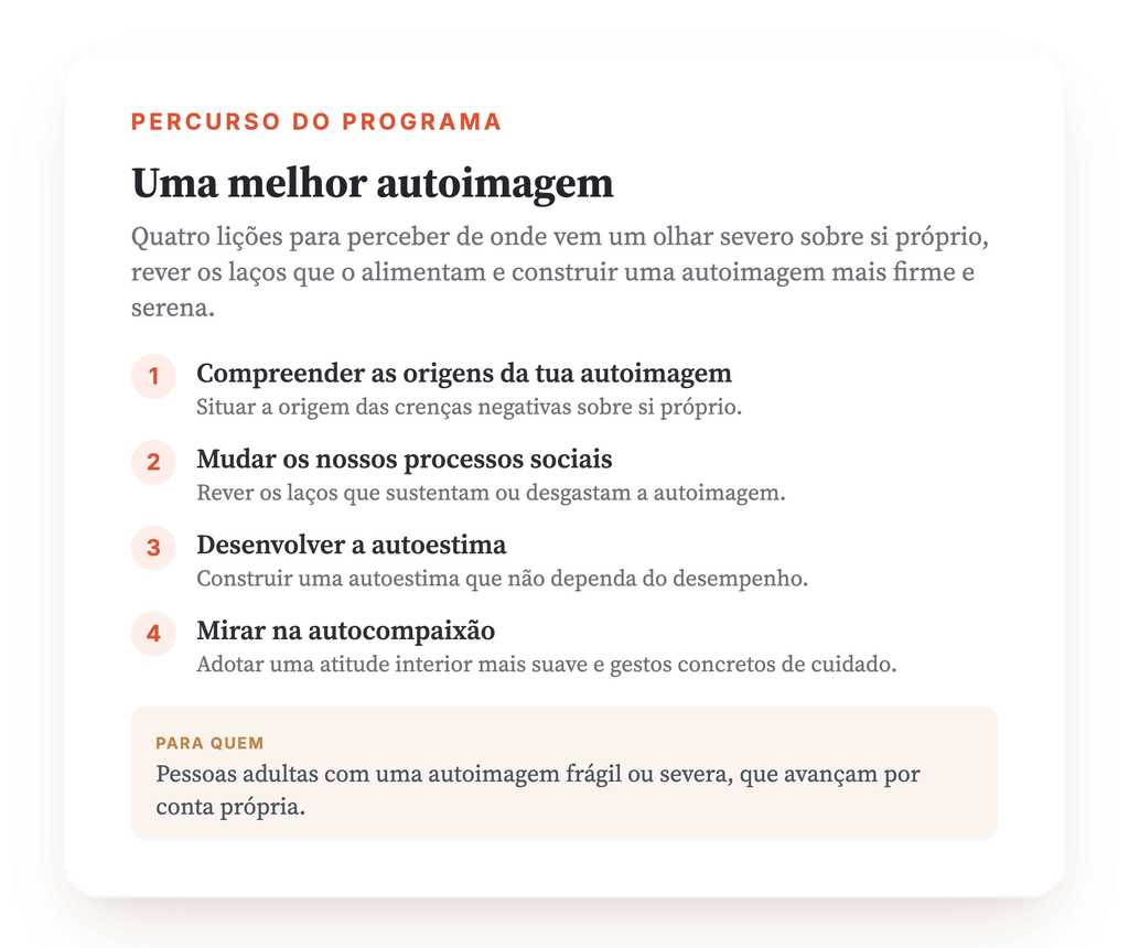Visão geral do programa · O mapa do programa, lição a lição.