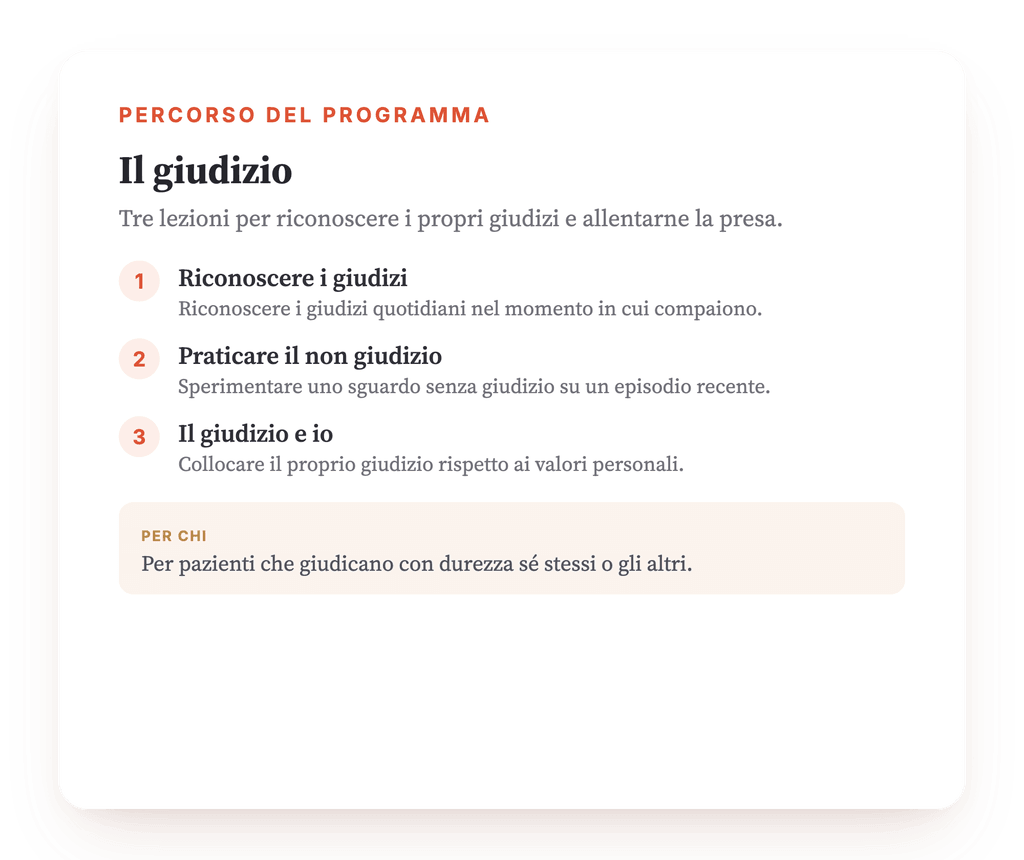 Panoramica del programma · La mappa del programma, lezione dopo lezione.