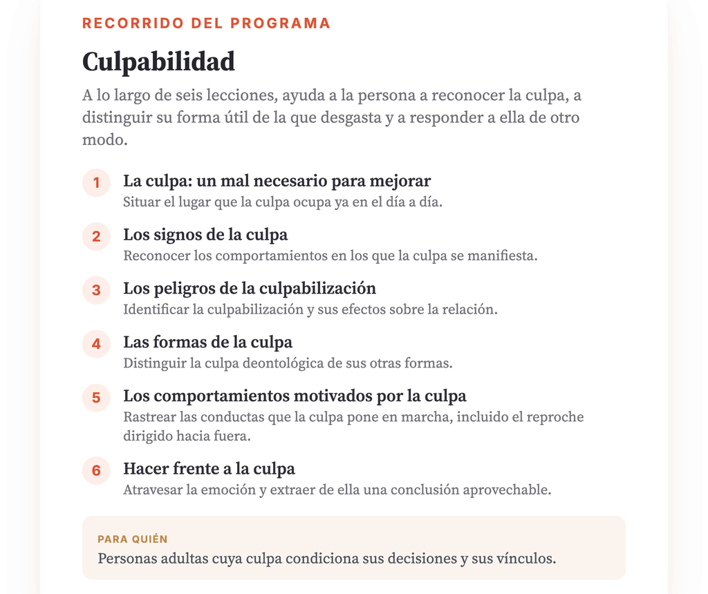 Resumen del programa · El mapa del programa, lección a lección.