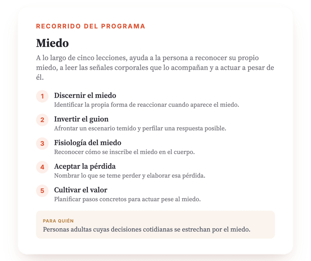 Resumen del programa · El mapa del programa, lección a lección.