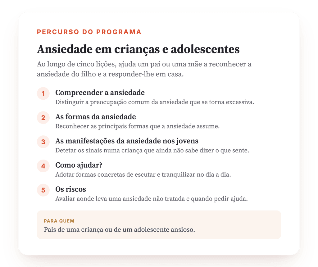 Visão geral do programa · O mapa do programa, lição a lição.