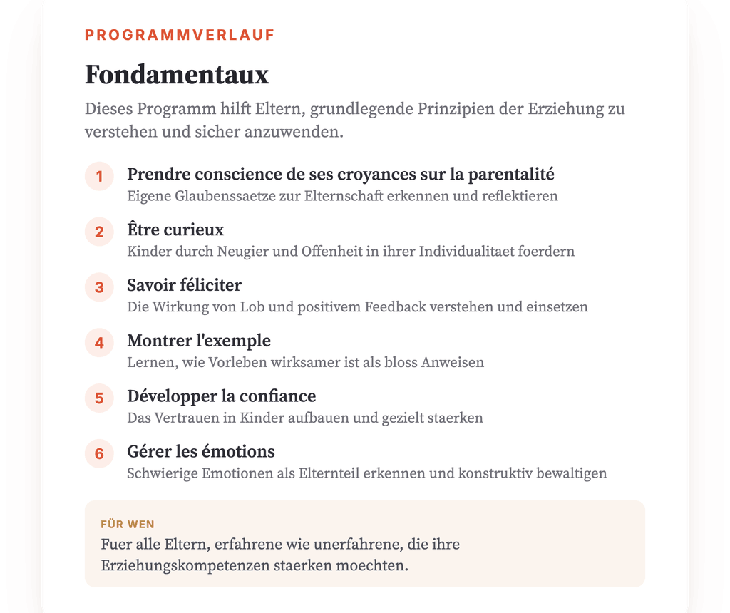Programmübersicht · Programmübersicht: Grundlagen der Elternschaft