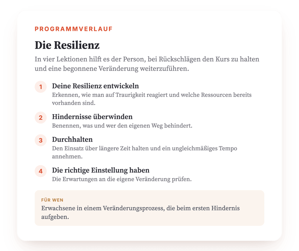 Programmübersicht · Der Aufbau des Programms, Lektion für Lektion.