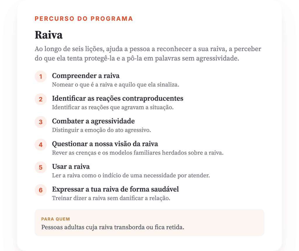 Visão geral do programa · O mapa do programa, lição a lição.