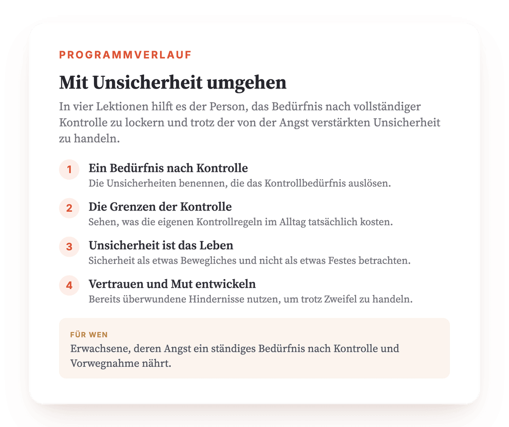 Programmübersicht · Die Landkarte des Programms, Lektion für Lektion.