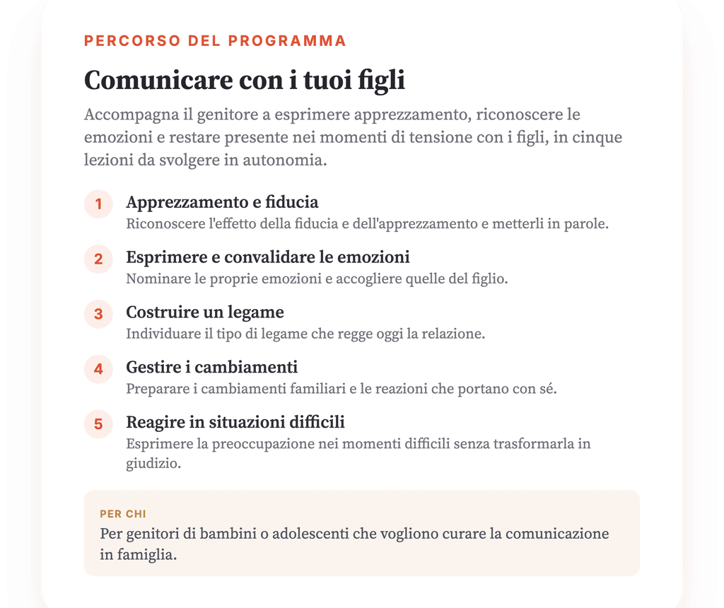 Panoramica del programma · Mappa del programma: come si susseguono le cinque lezioni.