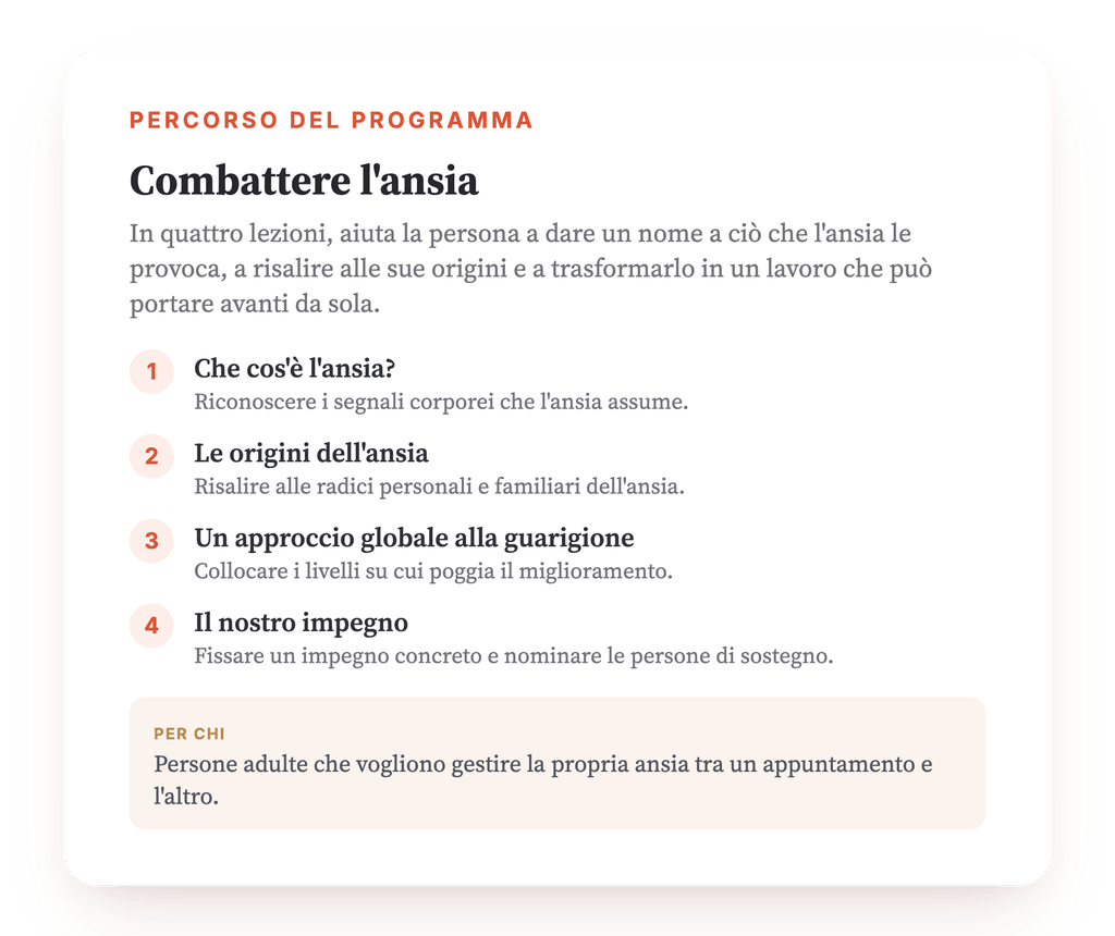 Panoramica del programma · La mappa del programma, lezione per lezione.
