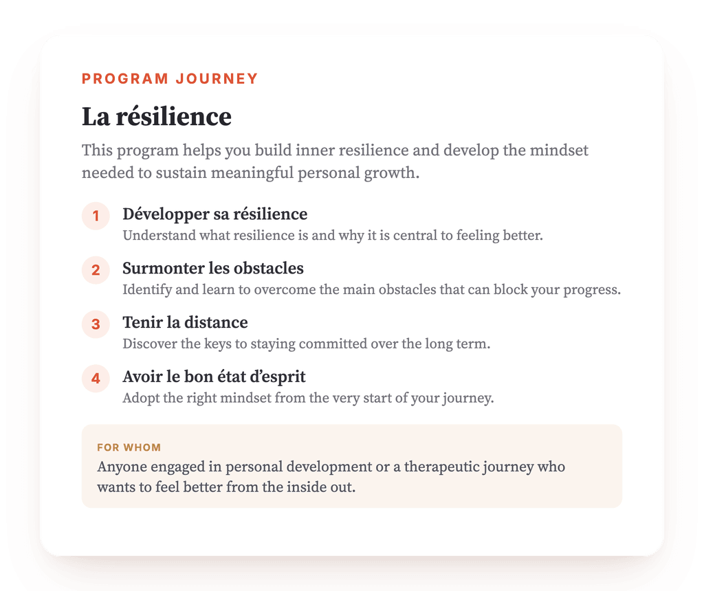 Program overview · Program map: La résilience