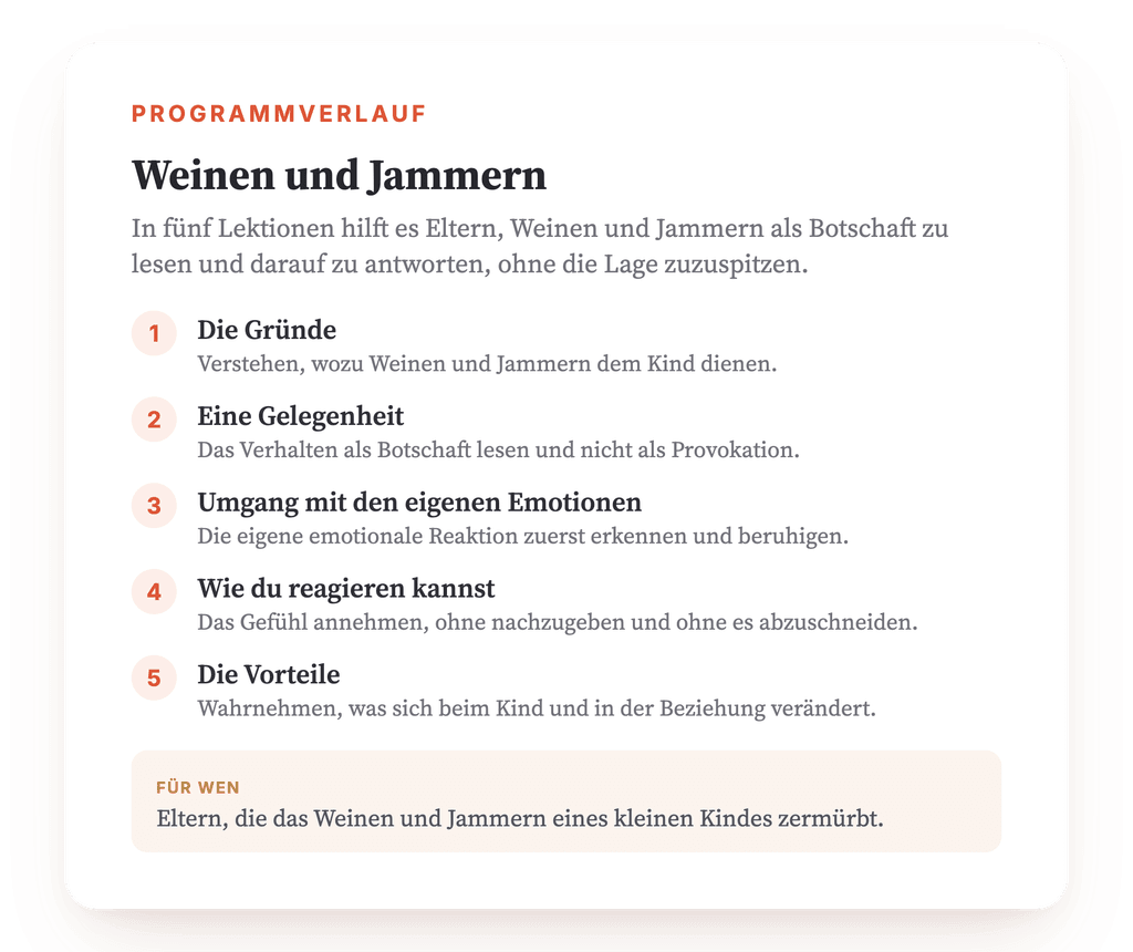 Programmübersicht · Die Landkarte des Programms, Lektion für Lektion.