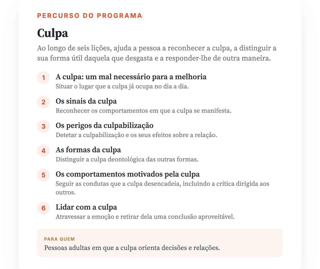 Visão geral do programa · O mapa do programa, lição a lição.