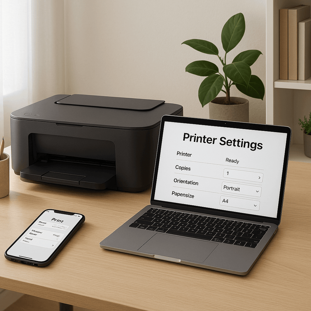 Photo showing someone adding a wireless printer on a laptop in a home setup