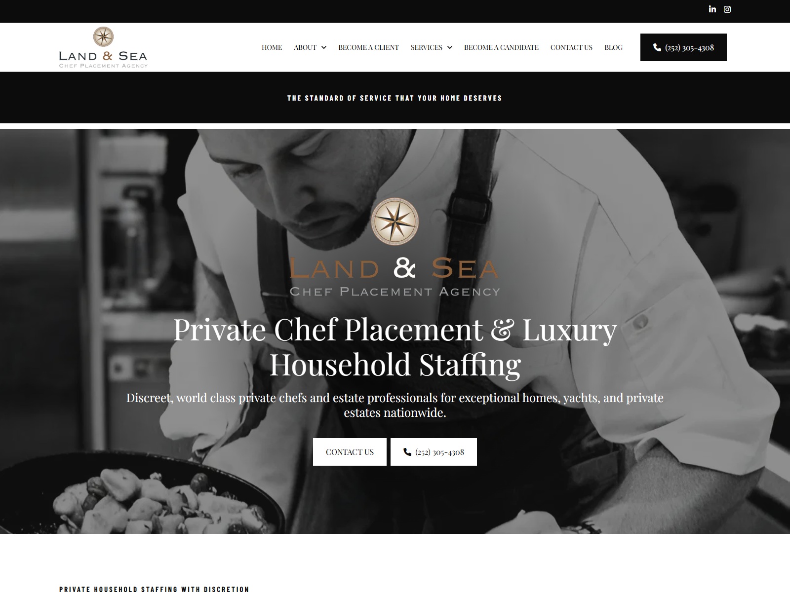 Land & Sea Chef Placement Agency website screenshot