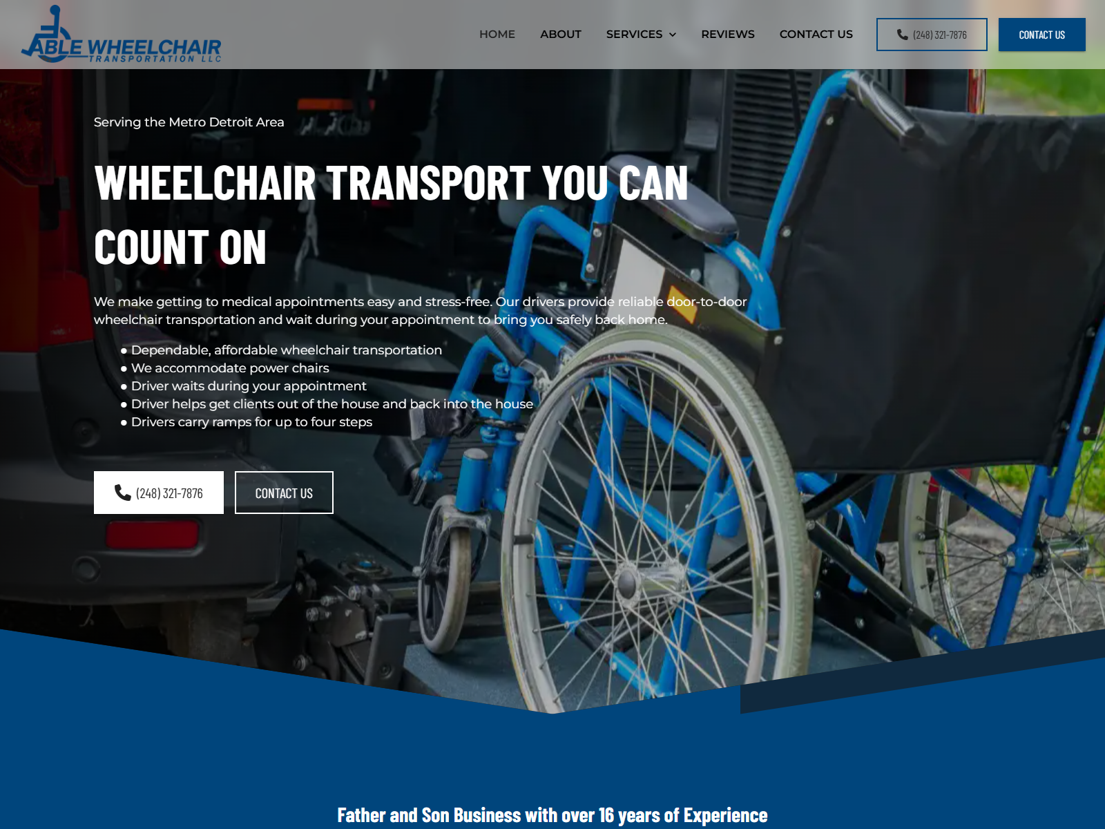 Able Wheelchair Transportation website screenshot