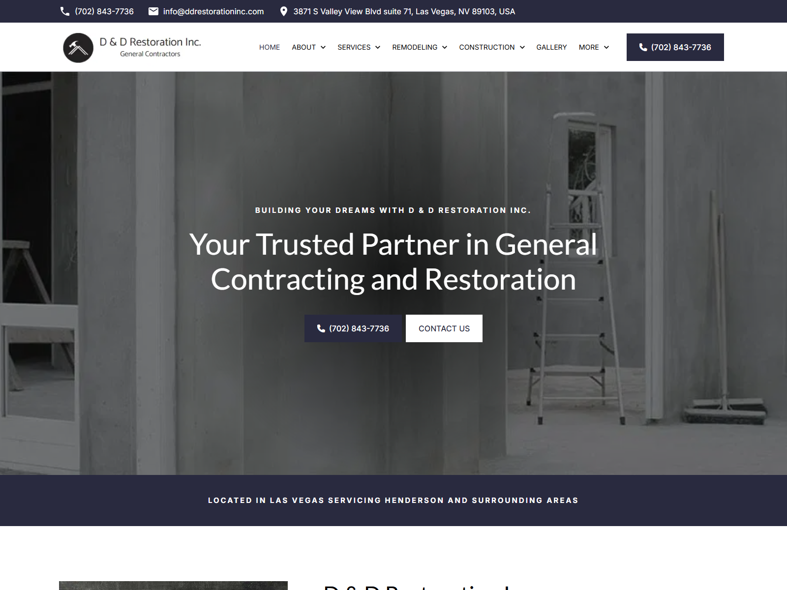 D & D Restoration Inc. website screenshot