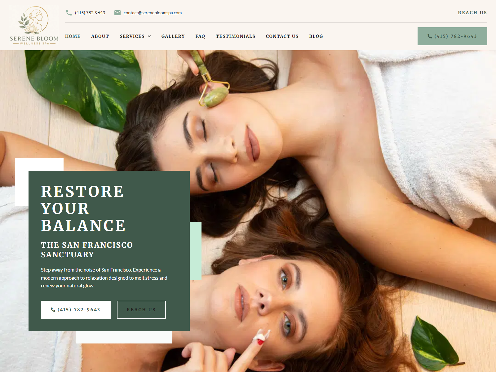 Serene Bloom Wellness Spa website screenshot