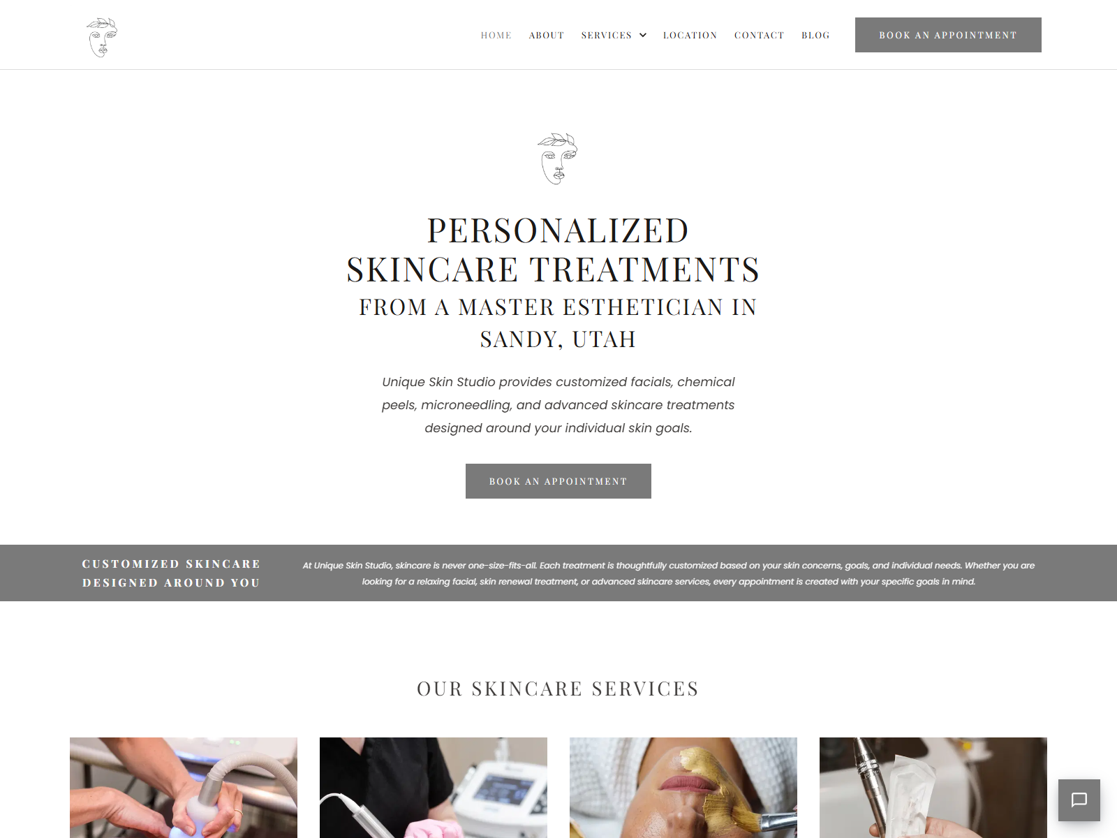 Unique Skin Studio website screenshot