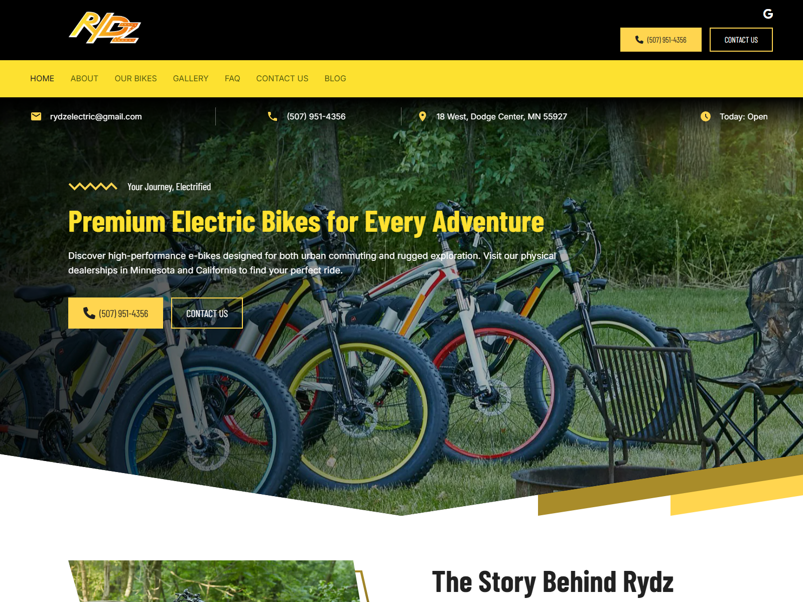 Rydz Electric Bikes website screenshot