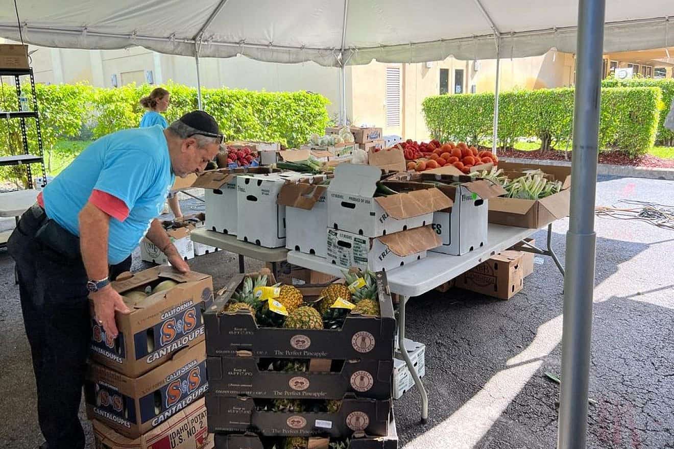 <p>Boca Raton Synagogue in Southeast Florida distributed fruits, vegetables, grape juice, wine and other staples prior to the High Holidays, September 2023. With kosher prices high, Jewish families get creative prepping for the holidays. JNS VIA COURTESY</p>