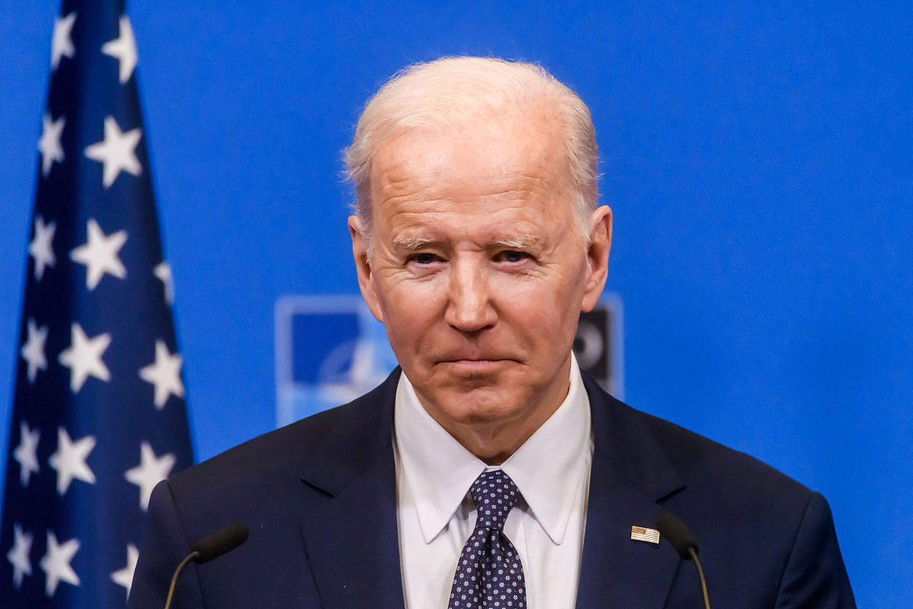<p>U.S. President Joe Biden at a NATO summit in Brussels, March 24, 2022. White House releases Rosh Hashanah message. GINTS IVUSKANS/JNS VIA SHUTTERSTOCK</p>