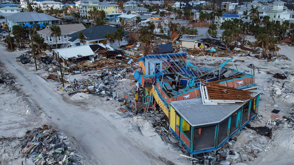 Recovery efforts are underway Saturday, October 15, 2022 on Fort Myers Beach, Florida. Hurricane Ian made landfall on Sept. 28, 2022. Fort Myers Beach was ground zero for storm surge the area was completely submerged as the hurricane struck. THOMAS O'NEILL VIA GETTY IMAGES