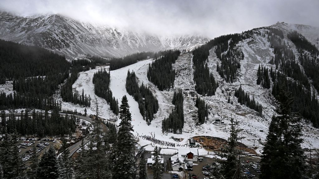 Only one run, High Noon Run, was open for opening day at Arapahoe Basin Ski Area on October 23, 2022 in Summit County, Colorado. Hundreds of skiers, snowboarders and other snow aficionados turned out for Arapahoe Basins opening day. PHOTO BY HELEN H. RICHARDSO VIA GETTY IMAGES