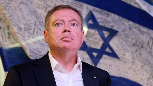 Ukraine's ambassador to Israel Yevgen Korniychuk, takes part in a gathering in the Israeli city of Tel Aviv on August 24, 2022. He urges US to pressure Israel into supplying weapons to Kyiv. JACK GUEZ/AFP VIA GETTY IMAGES