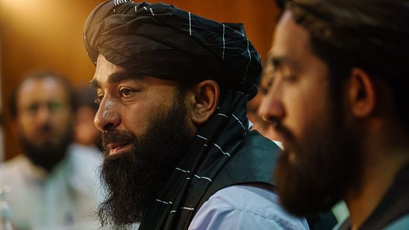 File - Zabihullah Mujahid, the Taliban spokesman in press conference in Kabul, Afghanistan, on, Aug. 17, 2021. He is reported to meet Hamas leadership in Istanbul. MARCUS YAM/LOS ANGELES TIMES VIA GETTY IMAGES