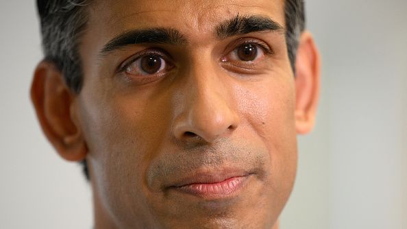 Prime Minister Rishi Sunak speaks with members of the media ain London, England on October 28, 2022. 10 Downing confirmed having no plans to relocate the UK embassy in Israel. LEON NEAL - WPA POOL/GETTY IMAGES