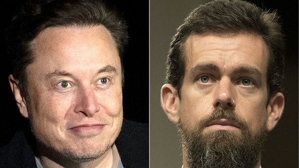 (COMBO) Elon Musk in South Texas, US, on February 10, 2022, and former Twitter CEO Jack Dorsey in Washington, DC, US, on August 22, 2022. Musk purchased Twitter for $44 billion. JIM WATSON/AFP VIA GETTY IMAGES