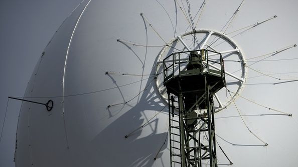 An aerostat is seen at its mobile mooring station at the Aberdeen Proving Ground in Maryland, on February 4, 2015. The Joint Land Attack Cruise Missile Defense Elevated Netted Sensor System (JLENS) uses traditional technologies like radar. BRENDAN SMIALOWSKI/AFP VIA GETTY IMAGES