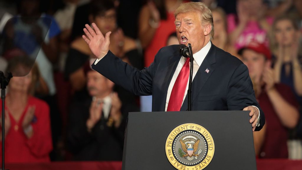 Former U.S. President Donald Trump spoke at a rally to show support for Ohio Republican congressional candidate Troy Balderson on August 4, 2018, in Lewis Center, Ohio. While reports are not confirmed whether he'll run for president, he has been losing support from Republican Party voter and is trailing Ron DeSantis in betting odds and polls. OCTAVIO JONES/BENZINGA